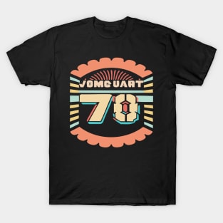 vintage-style t-shirt design that evokes the feeling of the 70s with a retro color scheme and a groovy font. T-Shirt